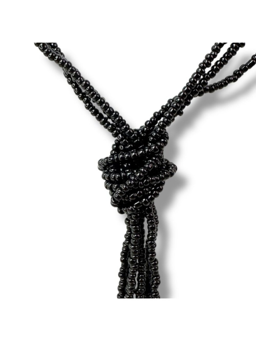 Vintage Handcrafted Jet Black Glass Bead Statement Necklace, Faceted Beads. Seed - Picture 2 of 9